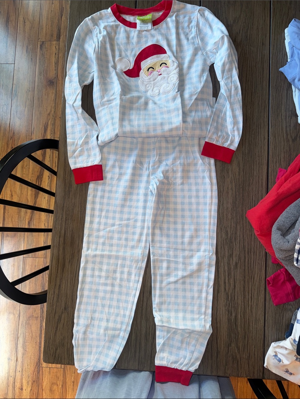 Kids Santa Gingham Pajama Set with Red Trim